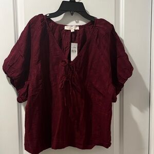 LOFT Burgundy Tie-Front Blouse